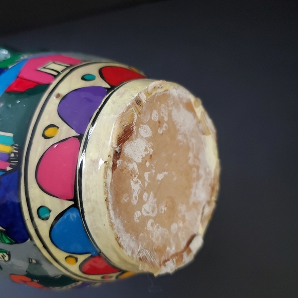 Vintage Mexican Folk Art Handmade Pitcher Jug Colourful Hand Painted Vase 8"H - Picture 6 of 6